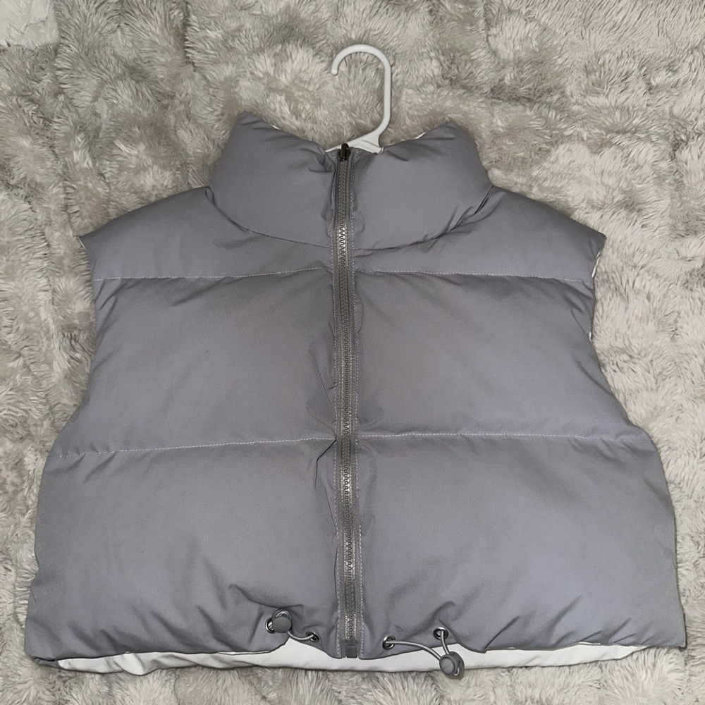 Gray and White Cropped Puffer Vest